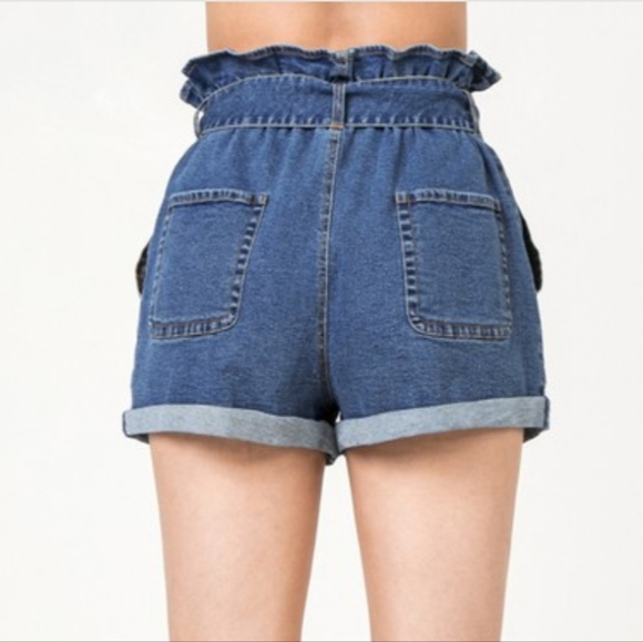 Paper Bag Denim Cuffed Shorts - Picture 3 of 5